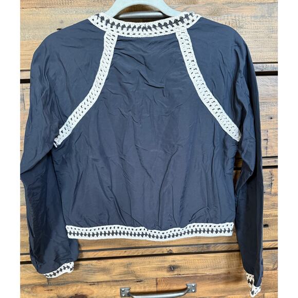 Free People Jacket Women's Small Crochet Boho Trim Full Zip Lightweight - Picture 2 of 7